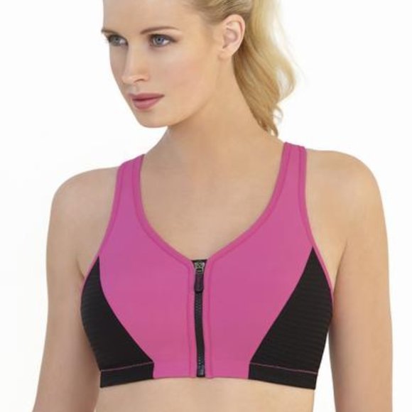 Set of 3! 40B Glamorise SPORT Bra (HIGH-IMPACT) Pink (RACERBACK) T-Back Zip NEW - Picture 10 of 16